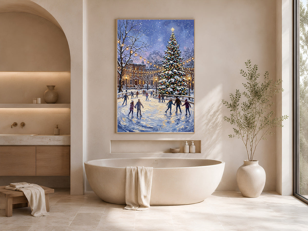 Christmas Ice Skating Print, NYC Christmas Wall Art - Digital Download