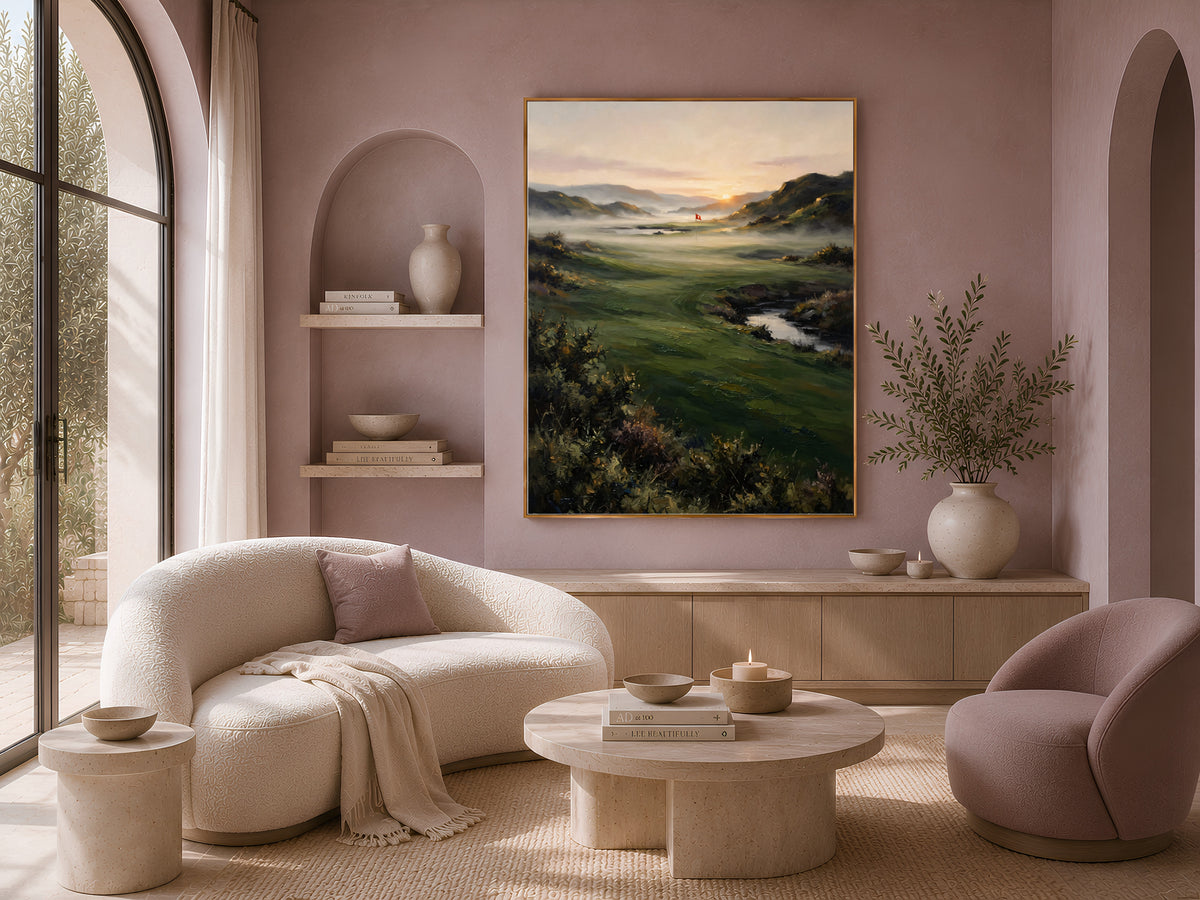 Scottish Golf Course Wall Art, Misty Fairway Oil Painting - Digital Download