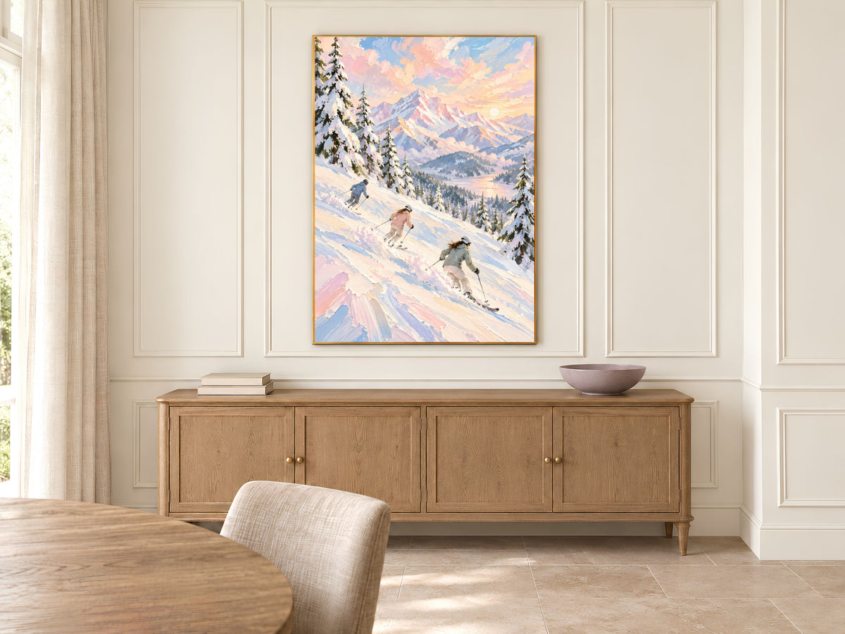 Ski Mountain Wall Art, Impasto Oil Painting Print - Digital Download