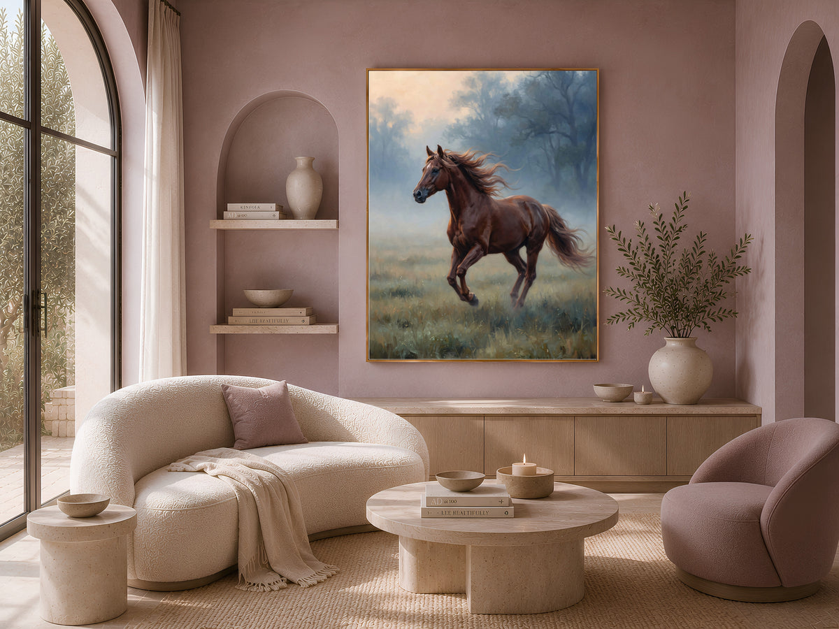 Chestnut Horse Wall Art, Running Horse Oil Painting Print - Digital Download