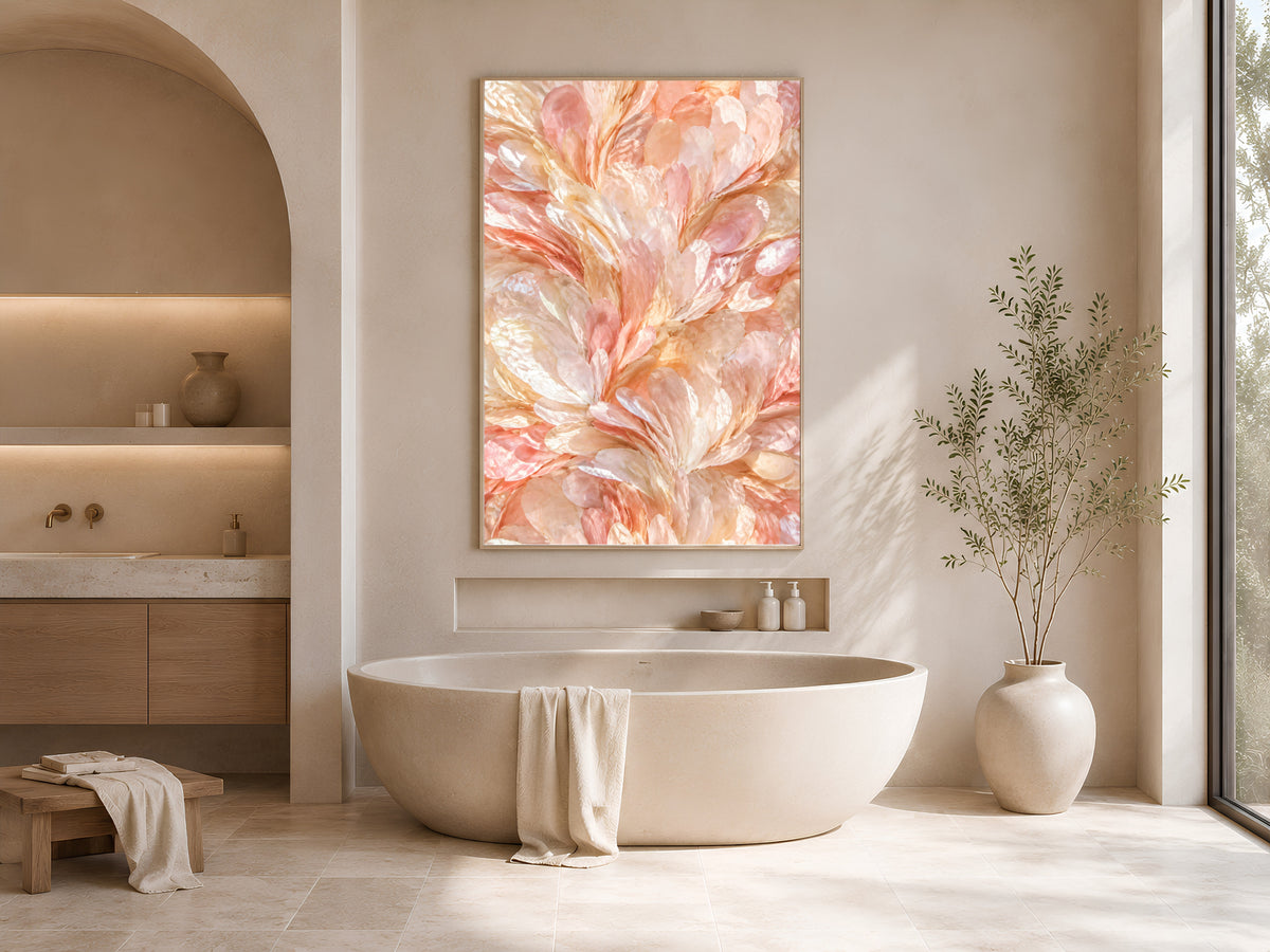 Blush Feather Wall Art, Pink Peach Ombre Print - Digital Download