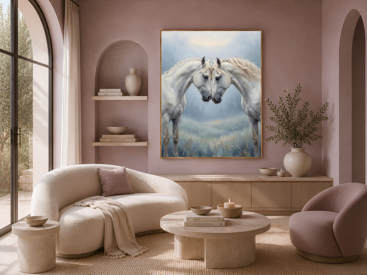 White Horse Wall Art, Romantic Equestrian Print - Digital Download