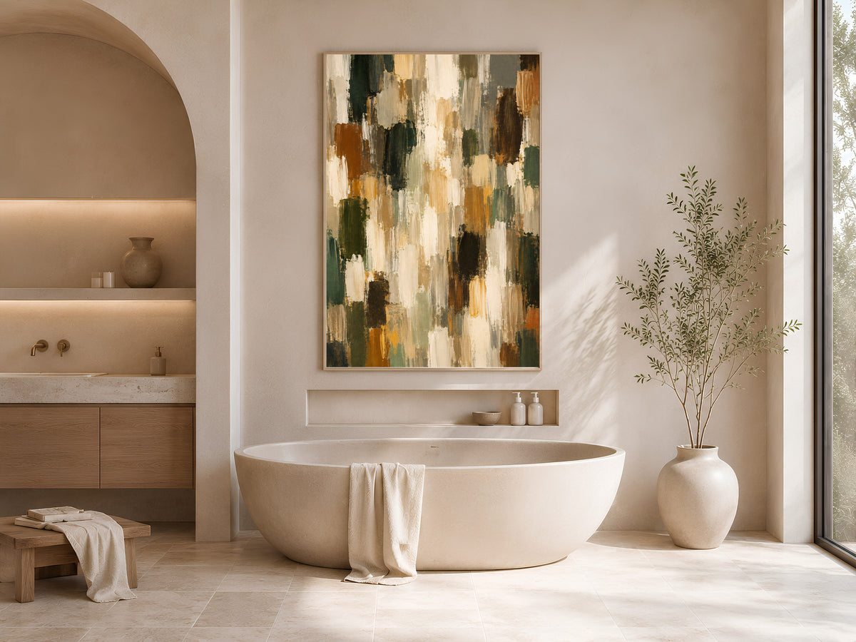 Earth Tone Abstract Wall Art, Terracotta Green Textured Painting - Digital Download