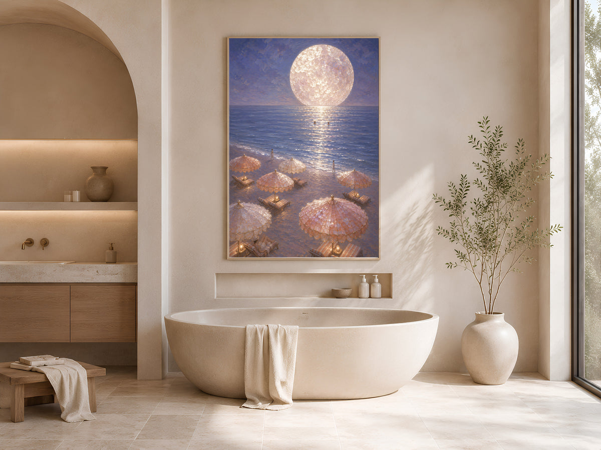 Moonlit Beach Wall Art, Coastal Grandmother Print - Digital Download