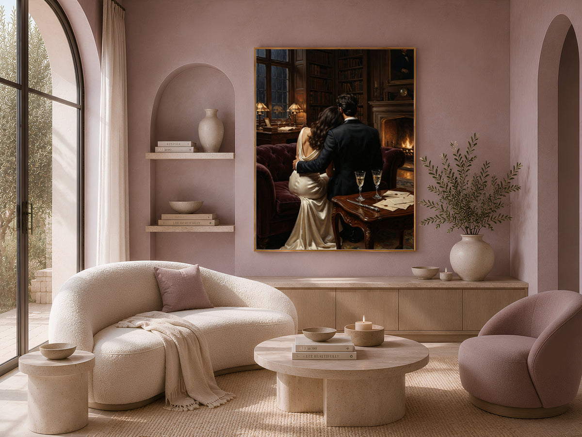 Dark Academia Couple Print, Romantic Victorian Library Wall Art - Digital Download