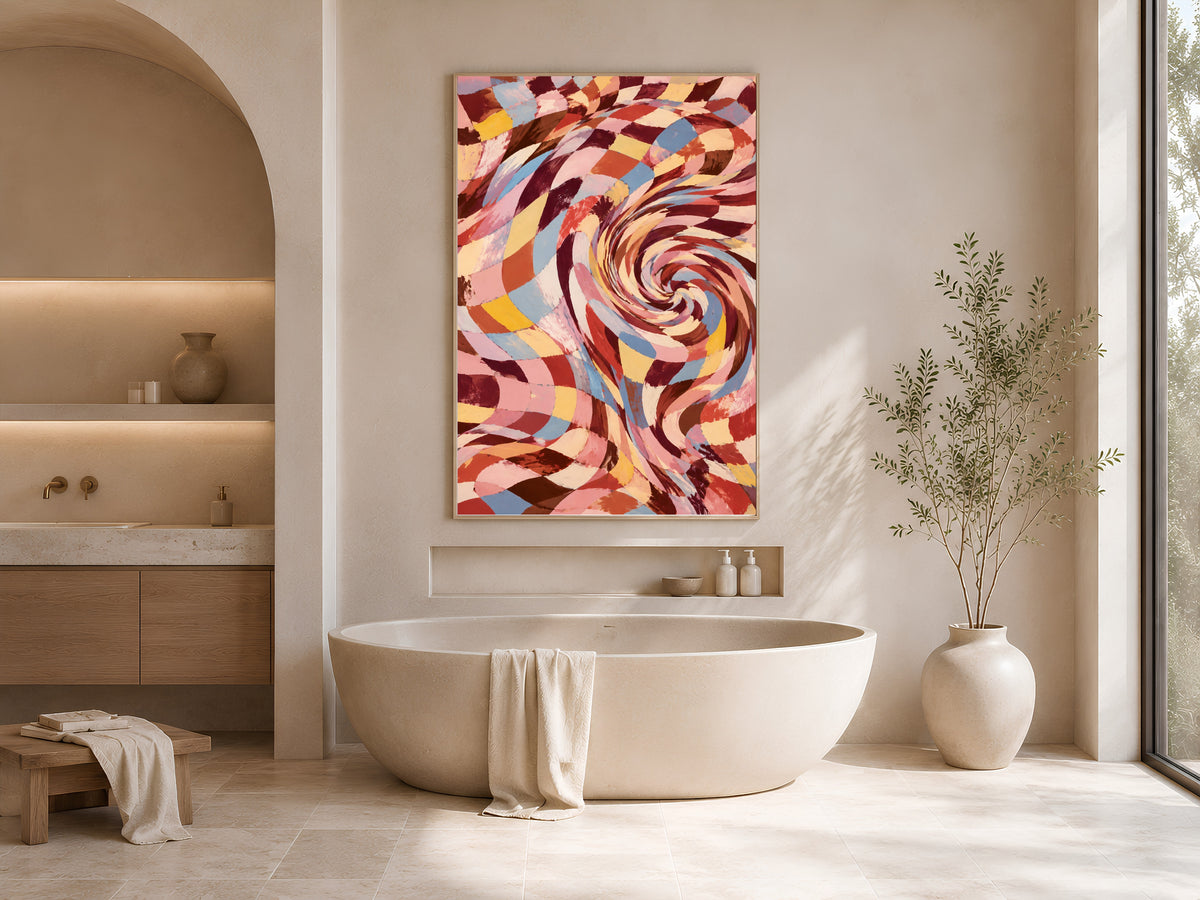 Checkered Swirl Wall Art, Groovy Retro Vortex Print - Digital Download