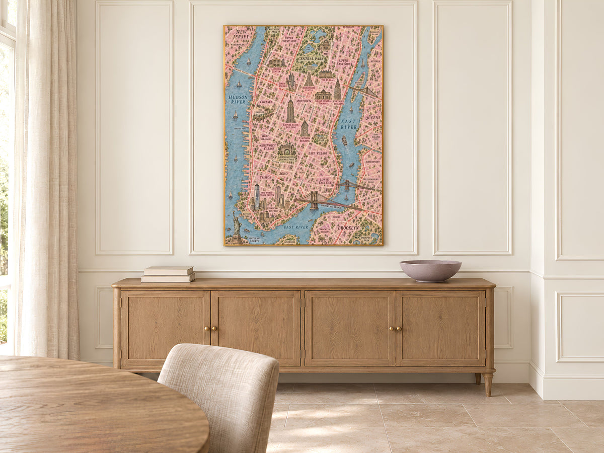 New York City Map Wall Art, Illustrated Manhattan Map Print - Digital Download