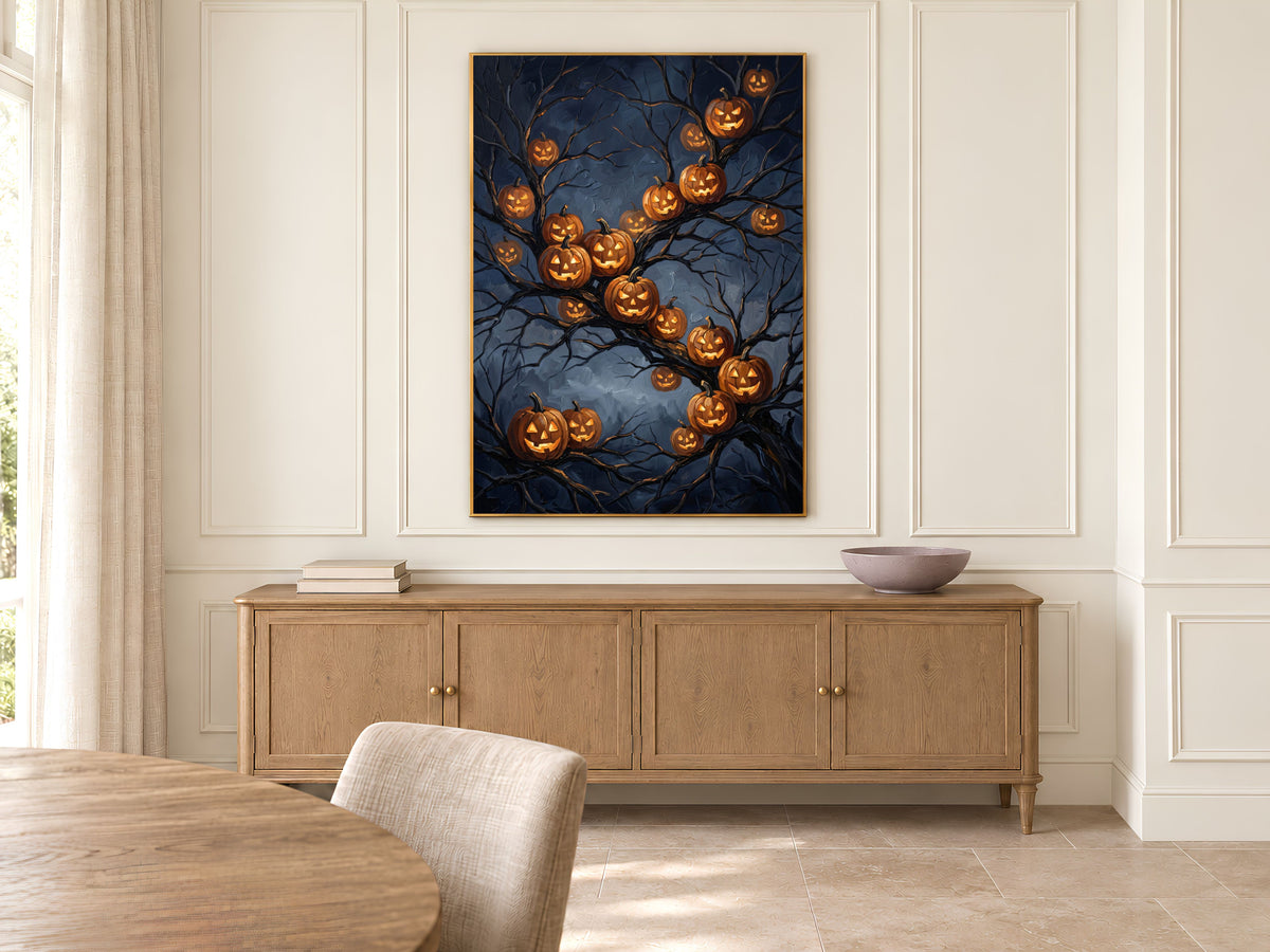 Jack O Lantern Wall Art, Impasto Oil Painting Print - Digital Download