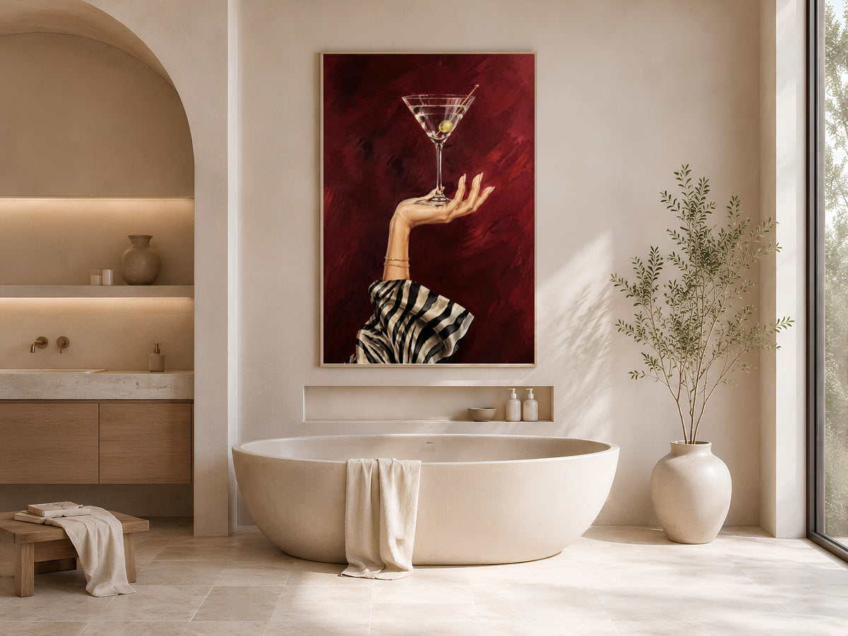Martini Wall Art, Zebra Print Bar Cart Decor - Digital Download