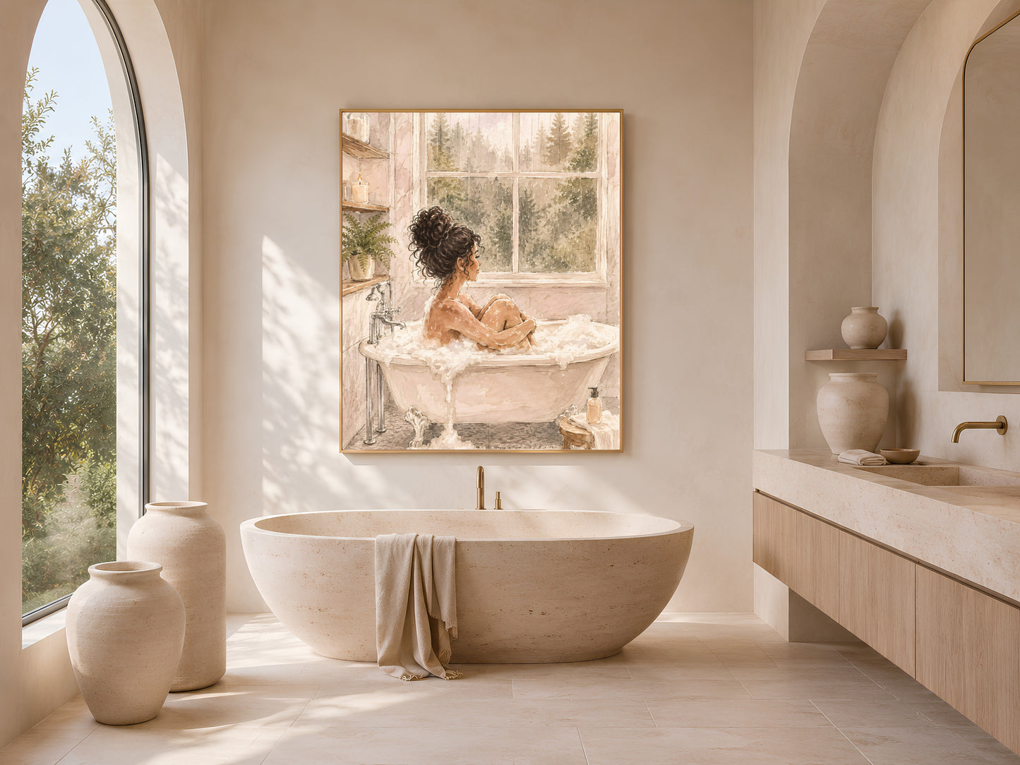 Self Care Bath Illustration, Woman in Bathtub Watercolor Print - Digital Download