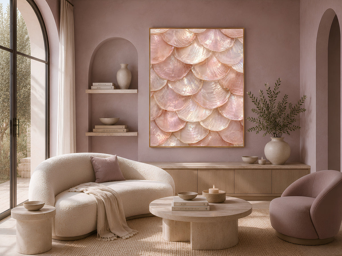 Blush Pink Capiz Shell Wall Art, Rose Quartz Mother of Pearl Print - Digital Download