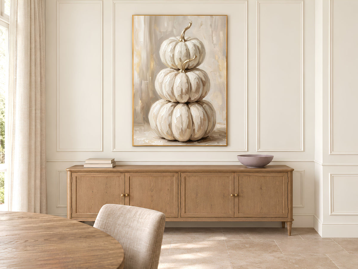 White Pumpkin Wall Art, Impasto Oil Painting Print - Digital Download