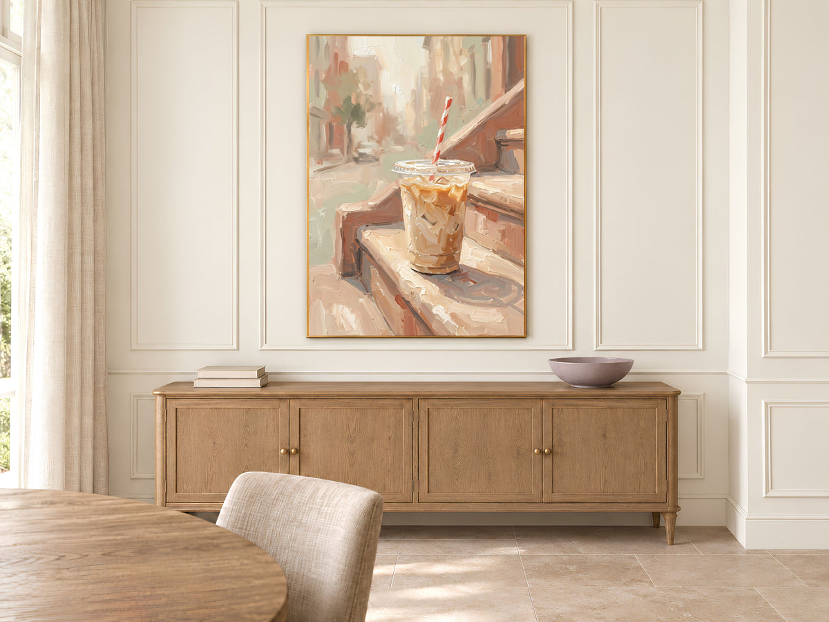 Iced Coffee Wall Art, Impasto Oil Painting Print, Fine Art Still Life Kitchen Decor - Digital Download