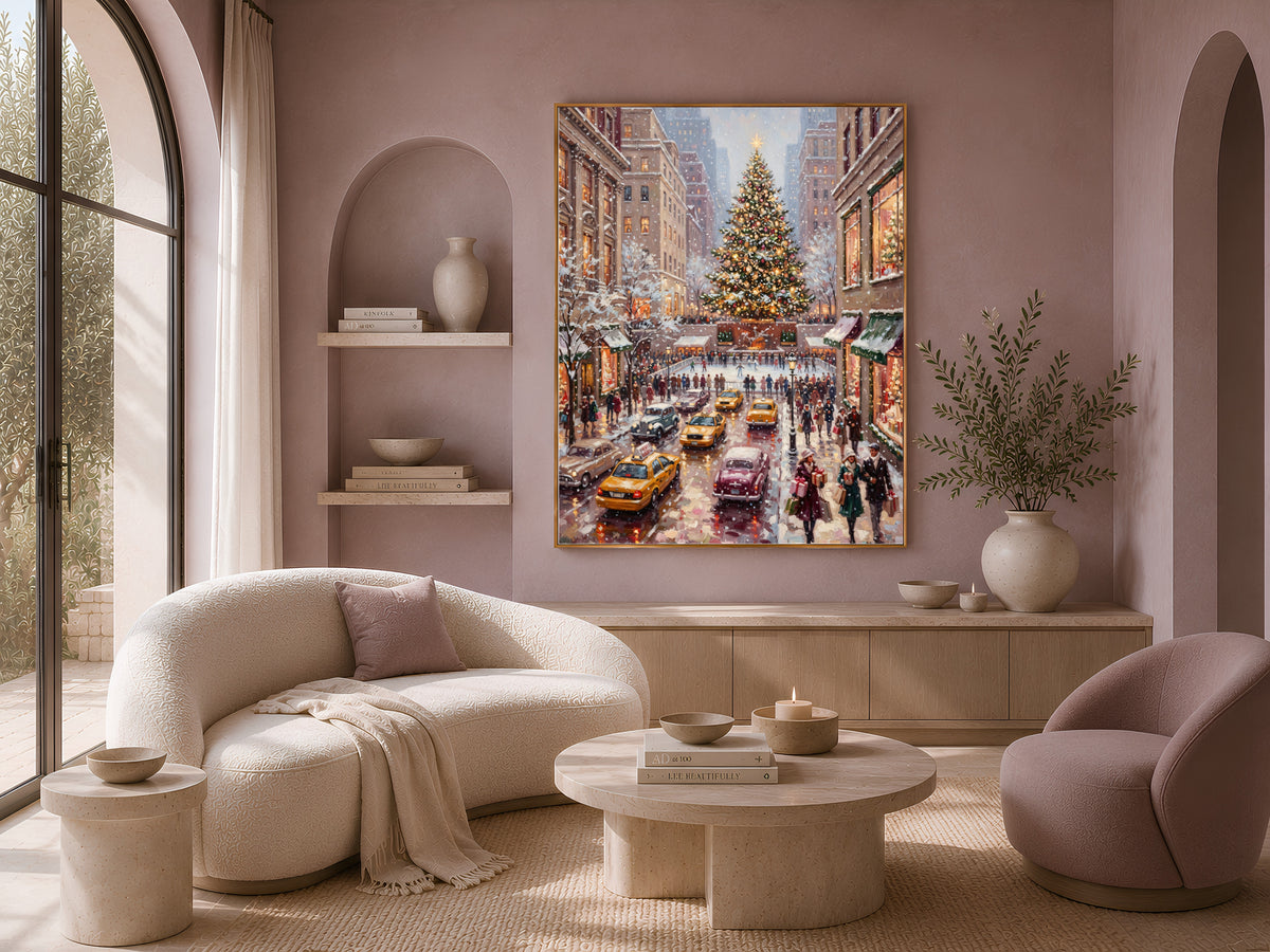 Rockefeller Center Christmas Wall Art, Vintage NYC Oil Painting Print - Digital Download