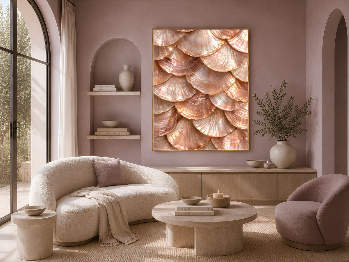 Rose Gold Capiz Shell Wall Art, Iridescent Mother of Pearl Print - Digital Download