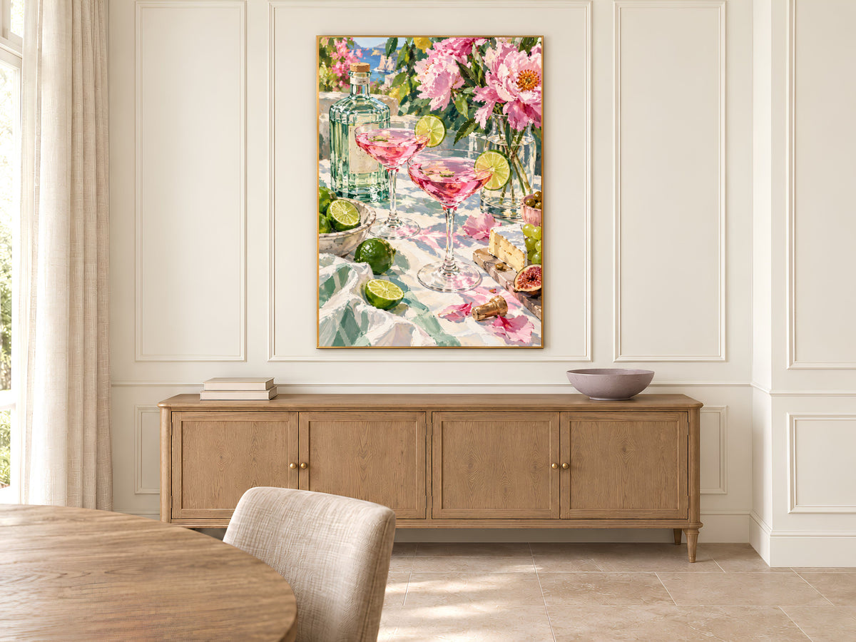 Pink Cocktail Wall Art, Impasto Oil Painting Print - Digital Download