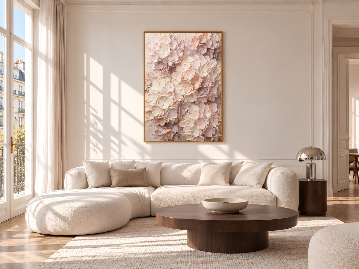 Pink Hydrangea Painting Print, Textured Floral Wall Art, Blush Impasto Flower Art, Printable Digital Download