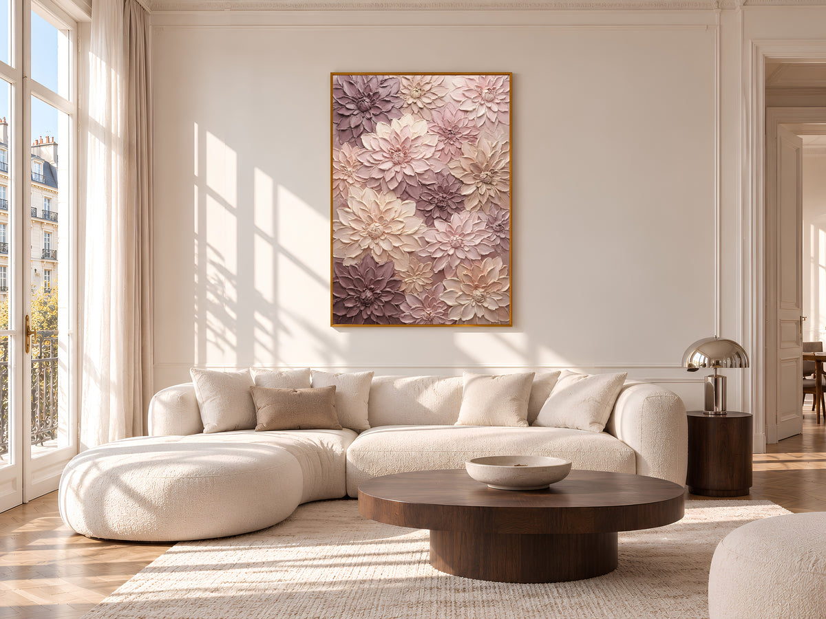 Pink Dahlia Painting Print, Textured Mauve Floral Wall Art, Blush Impasto Flower Art, Printable Digital Download