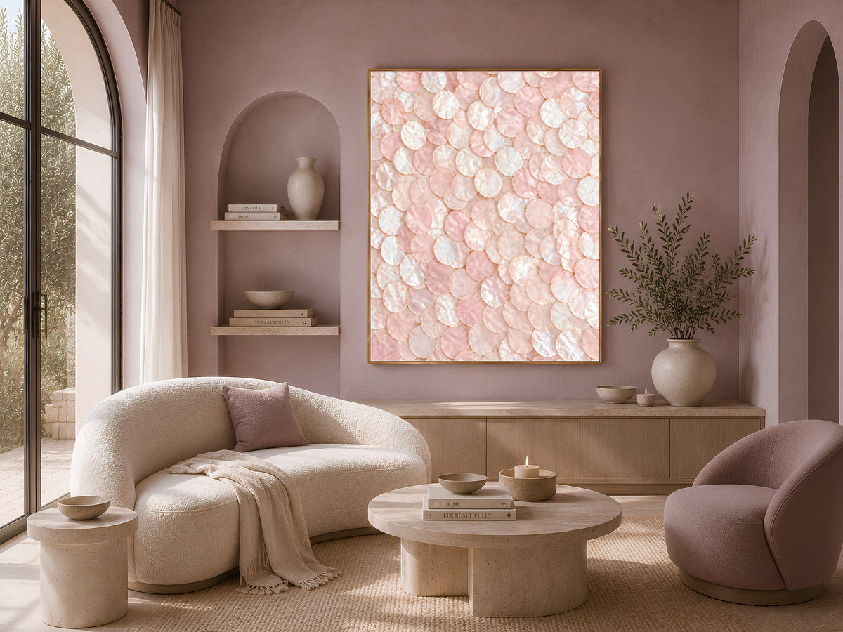 Blush Pink Capiz Shell Wall Art, Soft Pastel Coastal Print - Digital Download