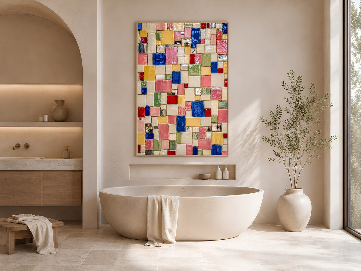 Colorful Mosaic Tile Wall Art, Mediterranean Ceramic Print - Digital Download