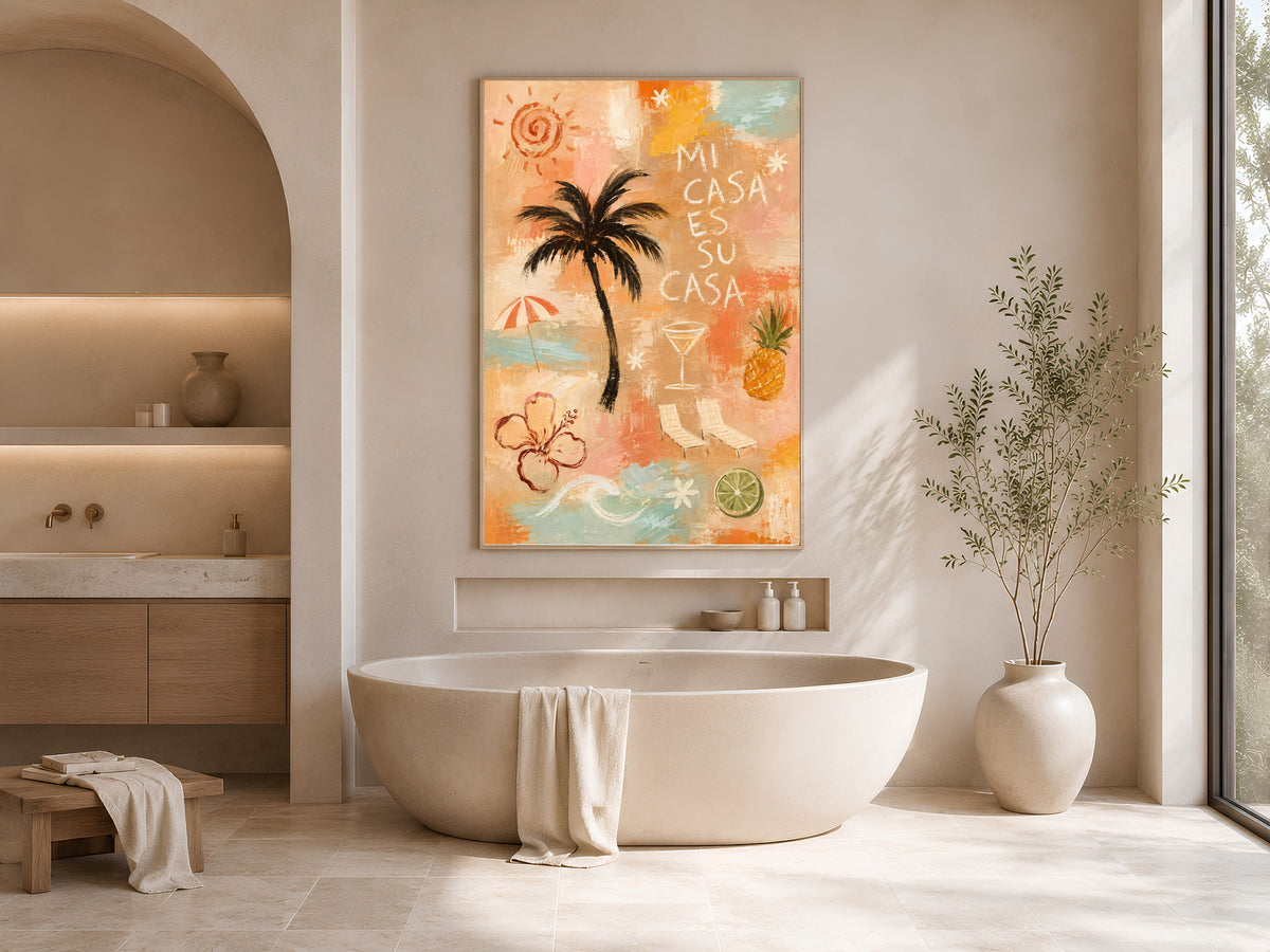 Mi Casa Es Su Casa Wall Art, Tropical Boho Beach Print - Digital Download