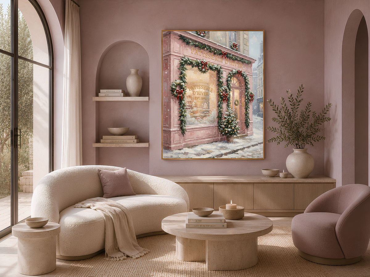 French Patisserie Christmas Print, Pink Paris Bakery Wall Art - Digital Download