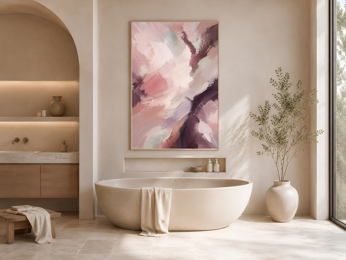 Plum Mauve Abstract Wall Art, Moody Blush Pink Painting - Digital Download