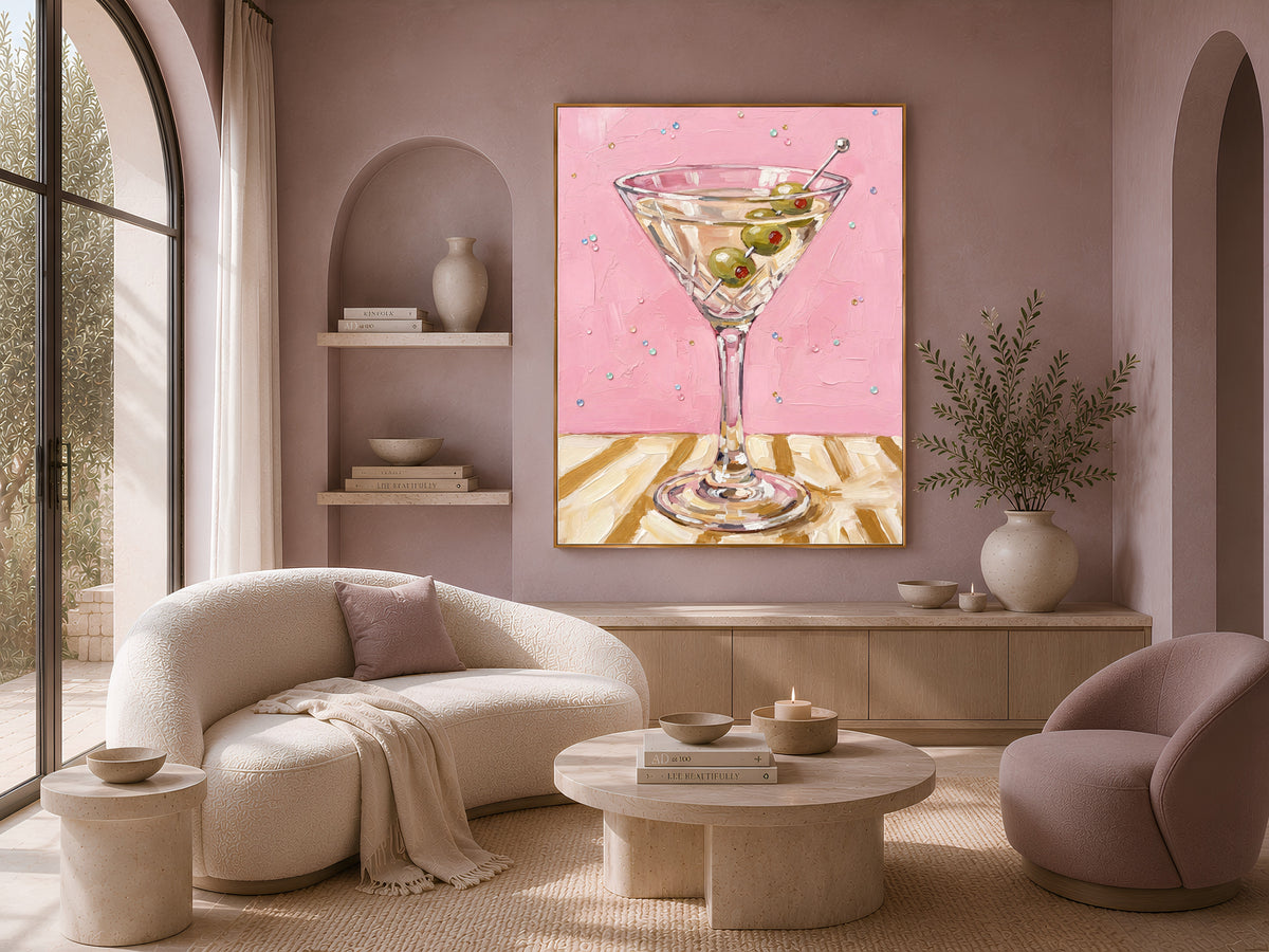Martini Wall Art, Pink Cocktail Oil Painting Print - Digital Download
