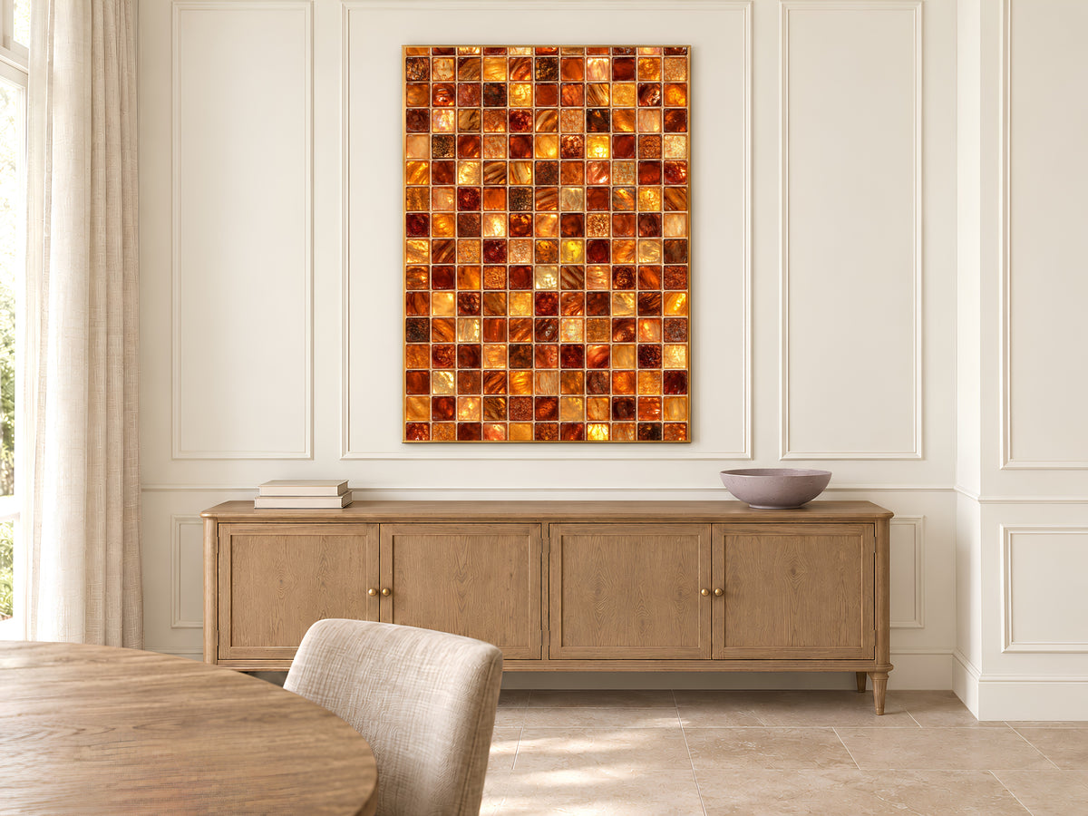 Amber Mosaic Wall Art, Copper Gold Glass Tile Print - Digital Download