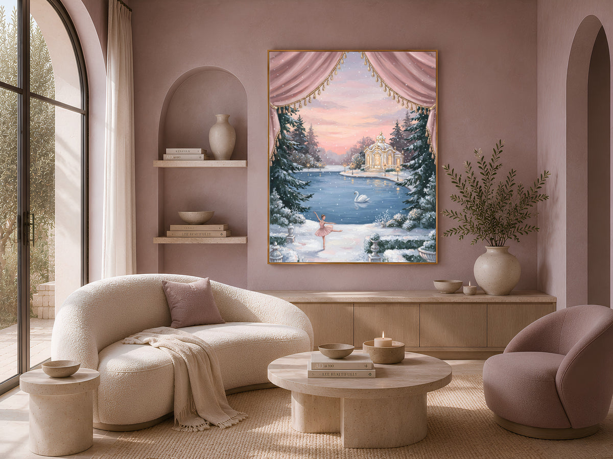 Swan Lake Ballerina Wall Art, Winter Nutcracker Oil Painting Print - Digital Download