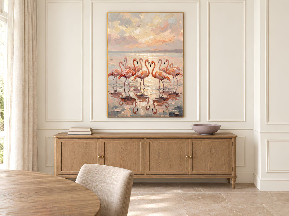 Flamingo Wall Art, Impasto Oil Painting Print - Digital Download