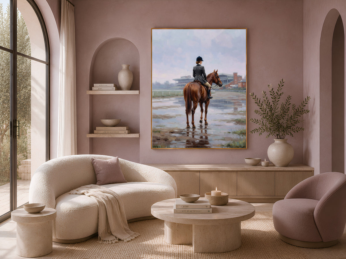 Equestrienne Wall Art, Horse Rider Racecourse Oil Painting Print - Digital Download