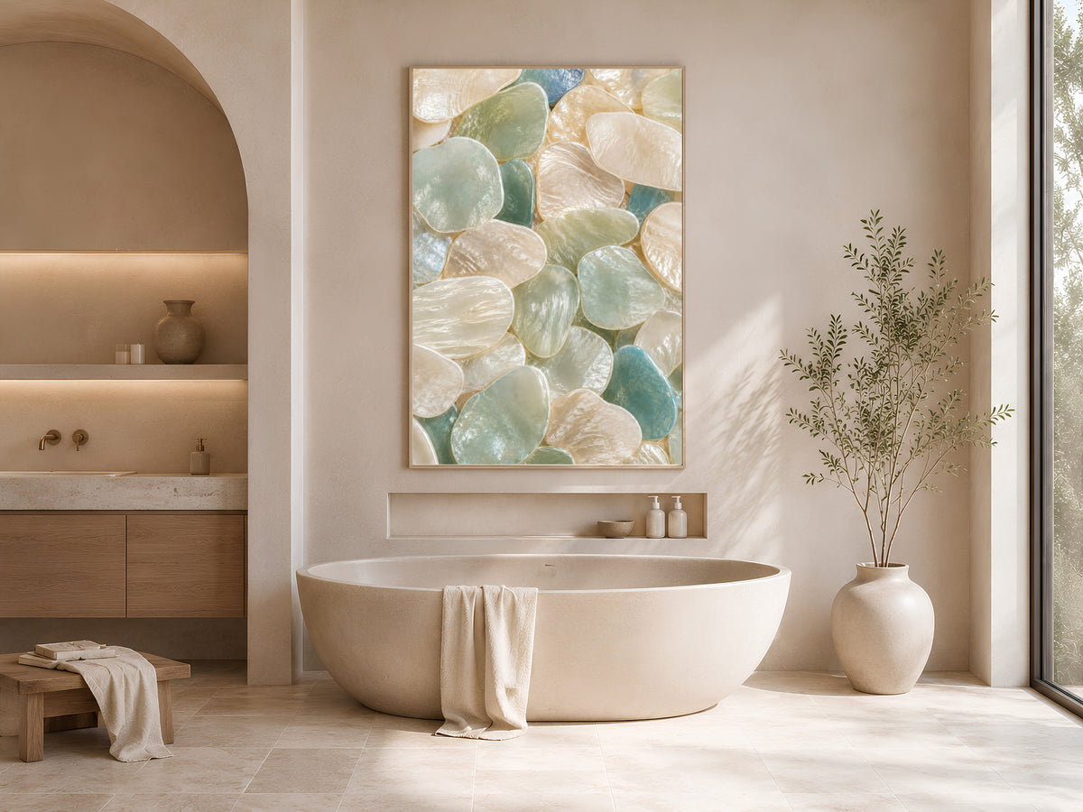 Sea Foam Capiz Shell Wall Art, Mint Cream Ombre Print - Digital Download