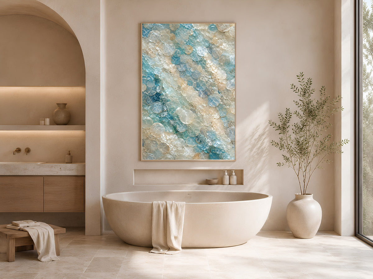 Sea Glass Capiz Shell Wall Art, Aegean Blue Ombre Print - Digital Download