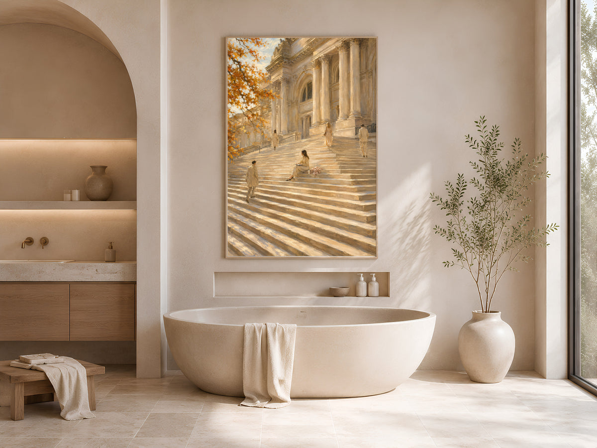 Light Academia Wall Art, Museum Steps Print, Old Money Aesthetic Painting - Digital Download