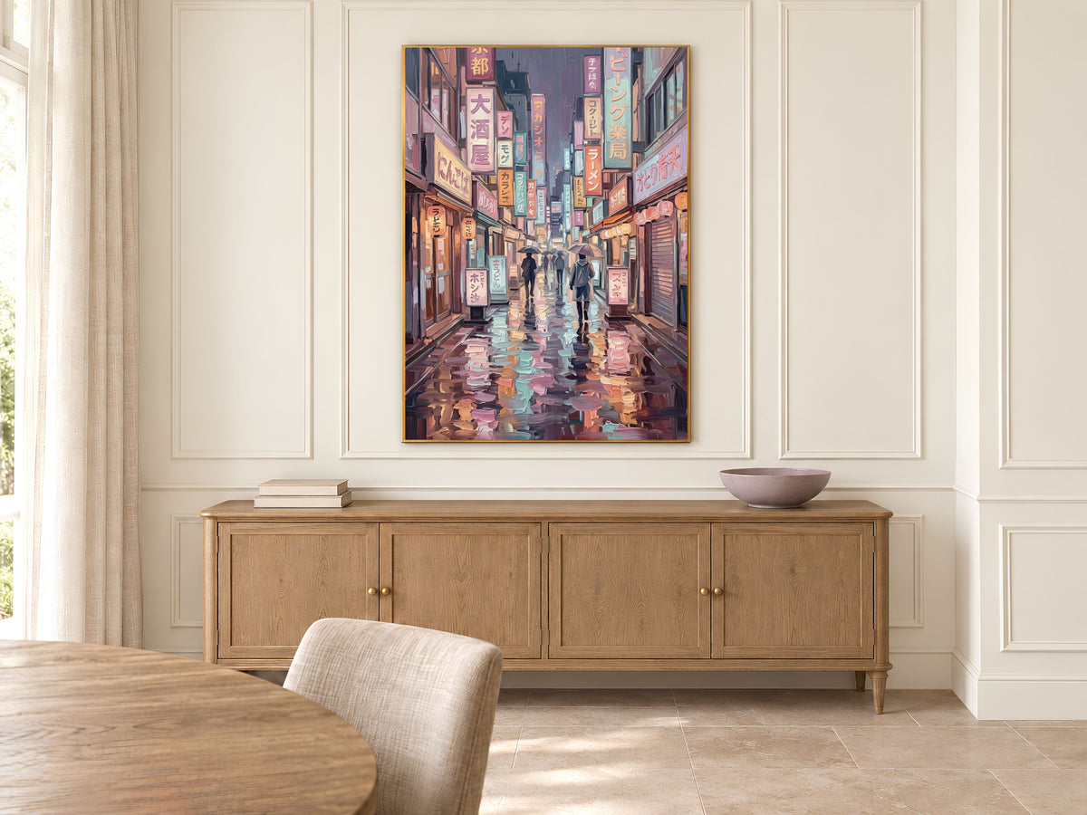 Tokyo Street Wall Art, Impasto Oil Painting Print - Digital Download