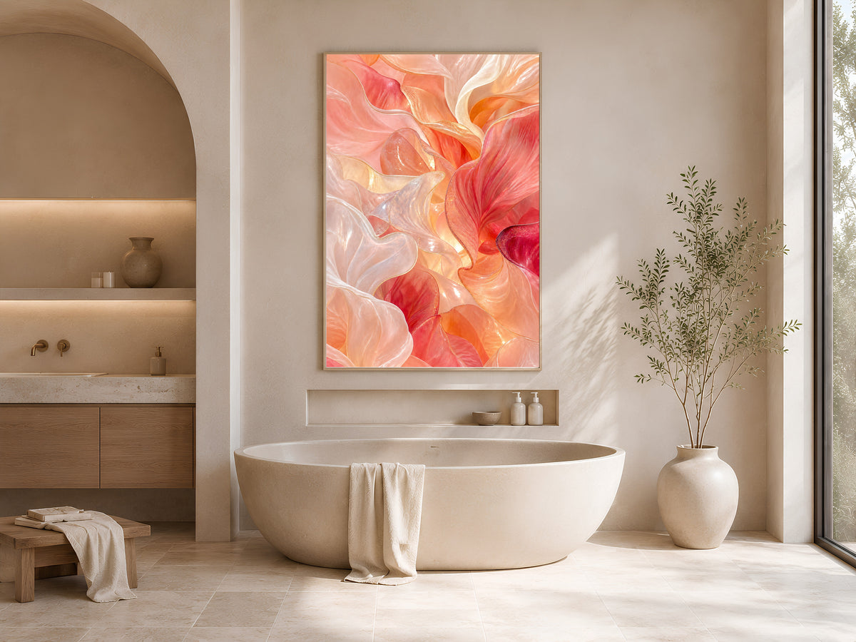 Coral Glass Petal Wall Art, Warm Peach Fluid Abstract Print - Digital Download