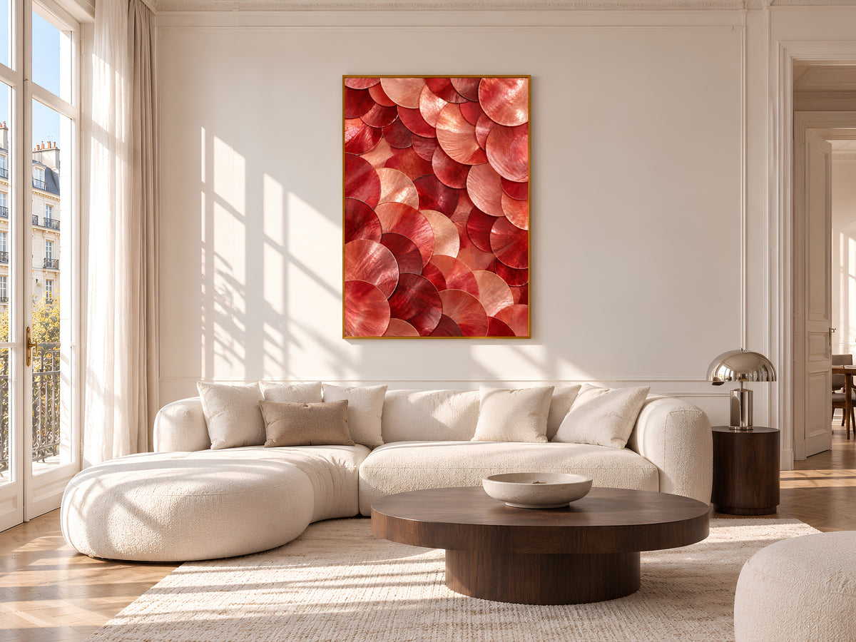Red Capiz Shell Print, Abstract Coral Shell Wall Art, Iridescent Texture Art, Printable Digital Download