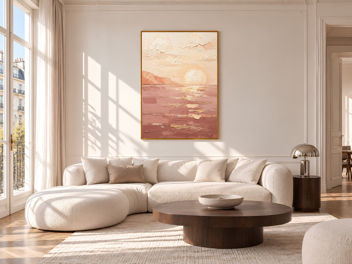 Terracotta Sunset Painting Print, Dusty Rose Sea Cliff Art, Boho Coastal Wall Art, Printable Digital Download