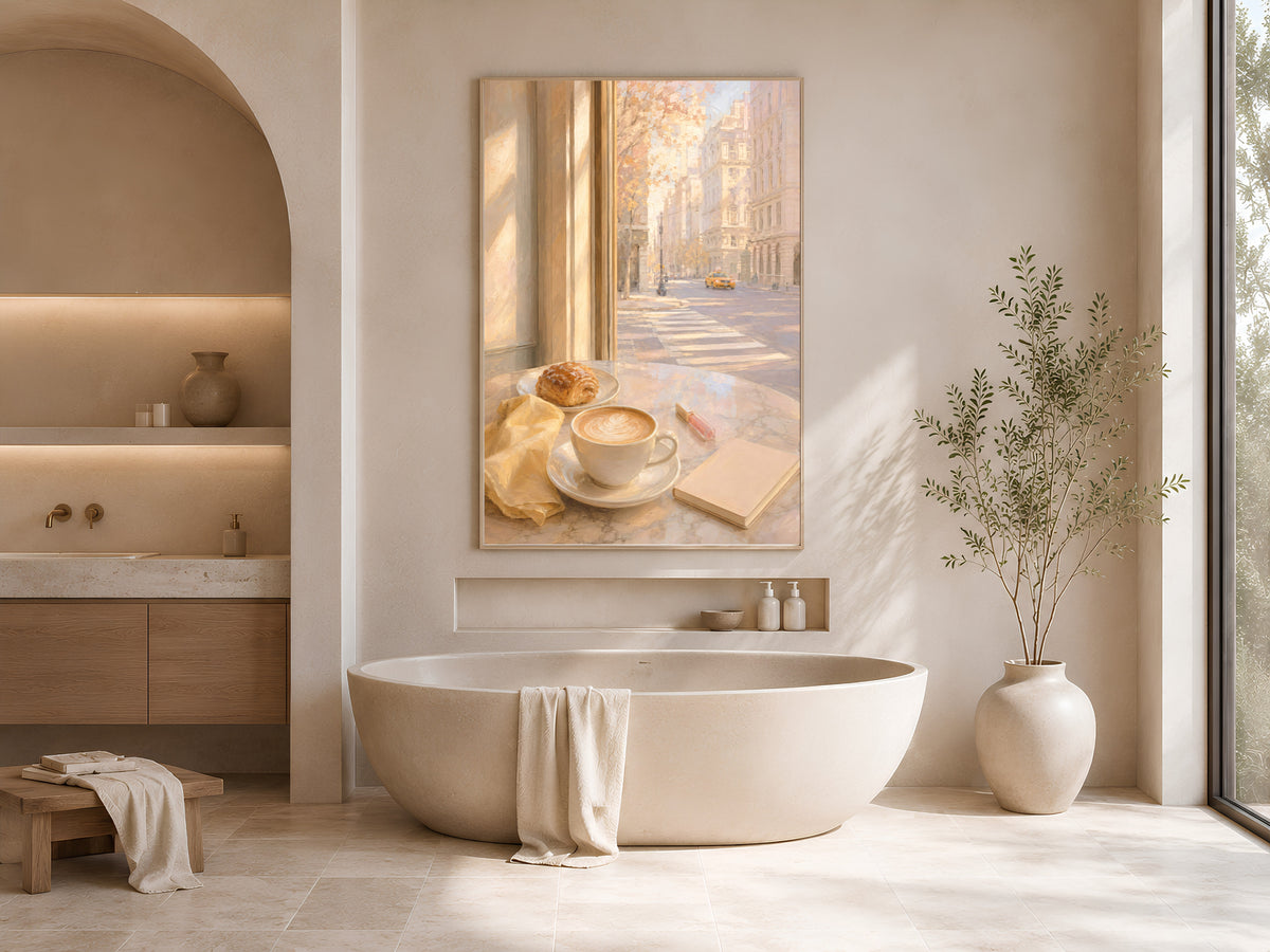 Cafe Window Wall Art, Light Academia Print, Pastel Morning Coffee Painting - Digital Download