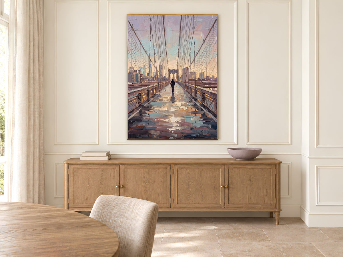 Brooklyn Bridge Wall Art, Impasto Oil Painting Print - Digtal Download
