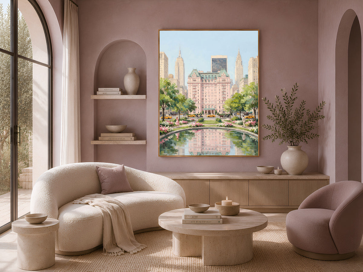 Plaza Hotel Wall Art, Pastel New York Oil Painting Print - Digital Download
