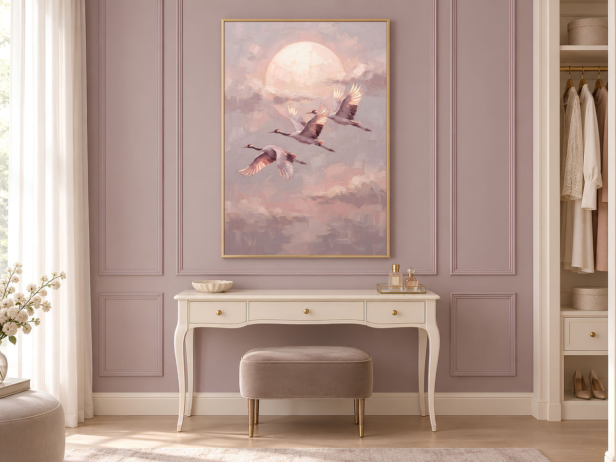 Japanese Crane Wall Art, Impasto Oil Painting Print - Digital Download