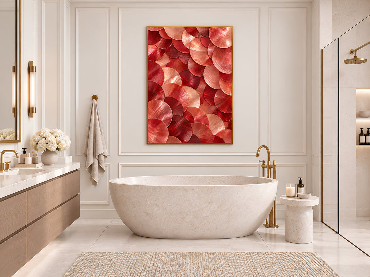 Red Capiz Shell Print, Abstract Coral Shell Wall Art, Iridescent Texture Art, Printable Digital Download
