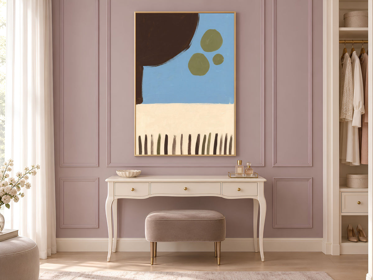 Blue and Brown Abstract Wall Art, Mid Century Modern Organic Shapes Print - Digital Download