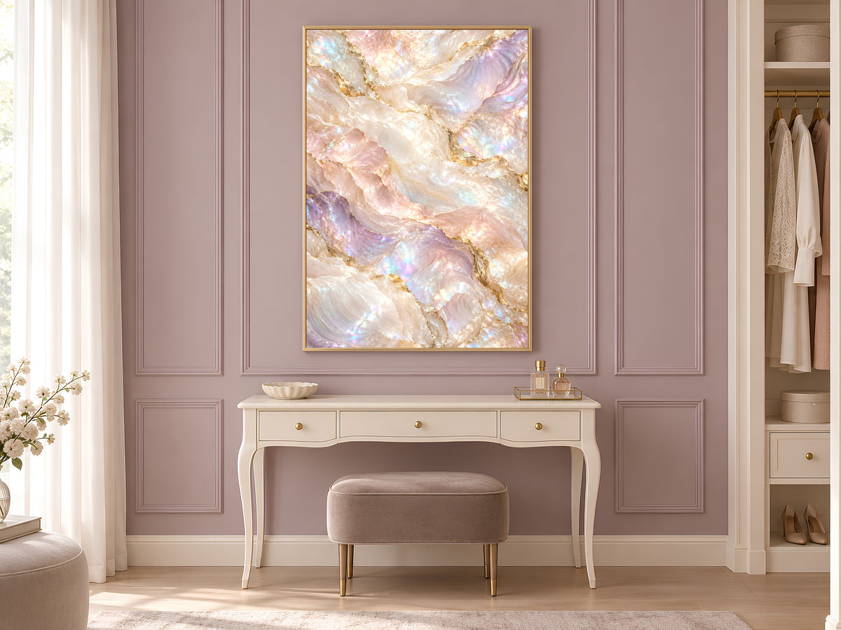 Iridescent Marble Wall Art, Holographic Pearl Print, Gold Vein Stone Texture, Pastel Rainbow Abstract, Luxe Bedroom Decor, Instant Download