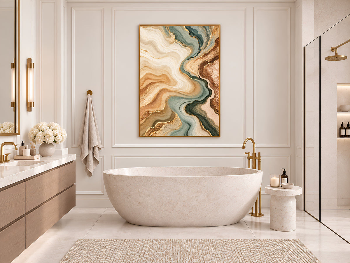 Sage Green and Terracotta Abstract Wall Art, Earth Tone Marble Swirl Print with Gold Veins, Printable Neutral Decor, Digital Download