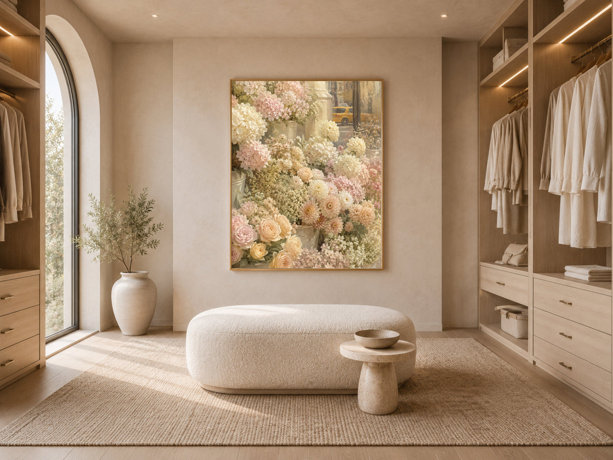 Flower Market Wall Art, Pastel Floral Print, Painterly City Flowers Painting - Digital Download