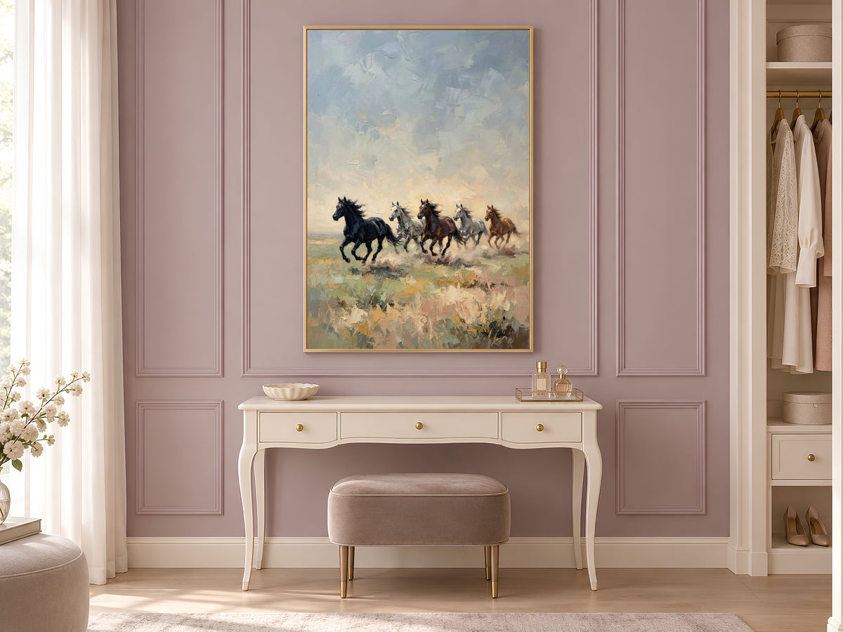 Wild Horses Running Wall Art, Impasto Oil Painting Print - Digital Download