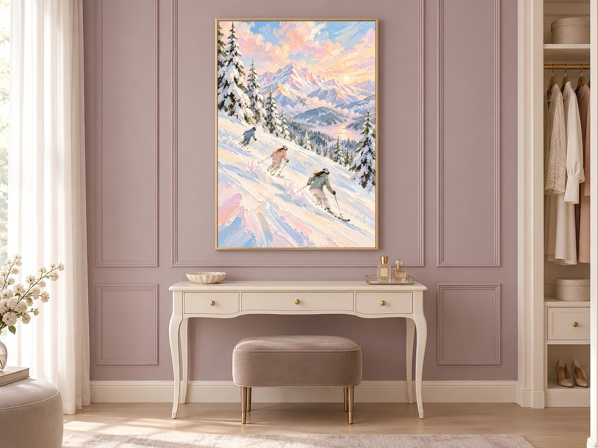 Ski Mountain Wall Art, Impasto Oil Painting Print - Digital Download